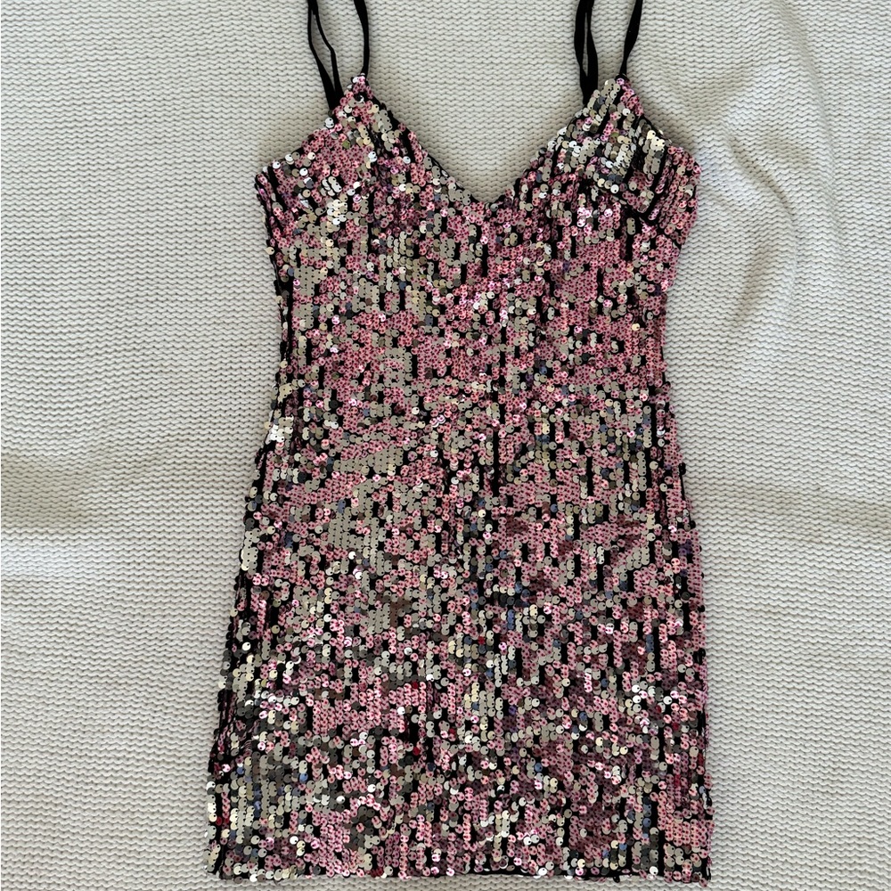 Dress the Population Pink and Black Sequin Mini Dress